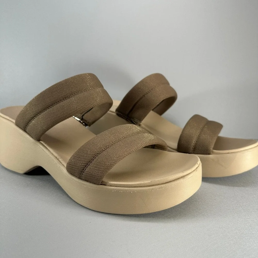 Skechers Sandals Women 10 Mocha‎ Brown Platform Wedge Luxe Foam Slide NEW 119415